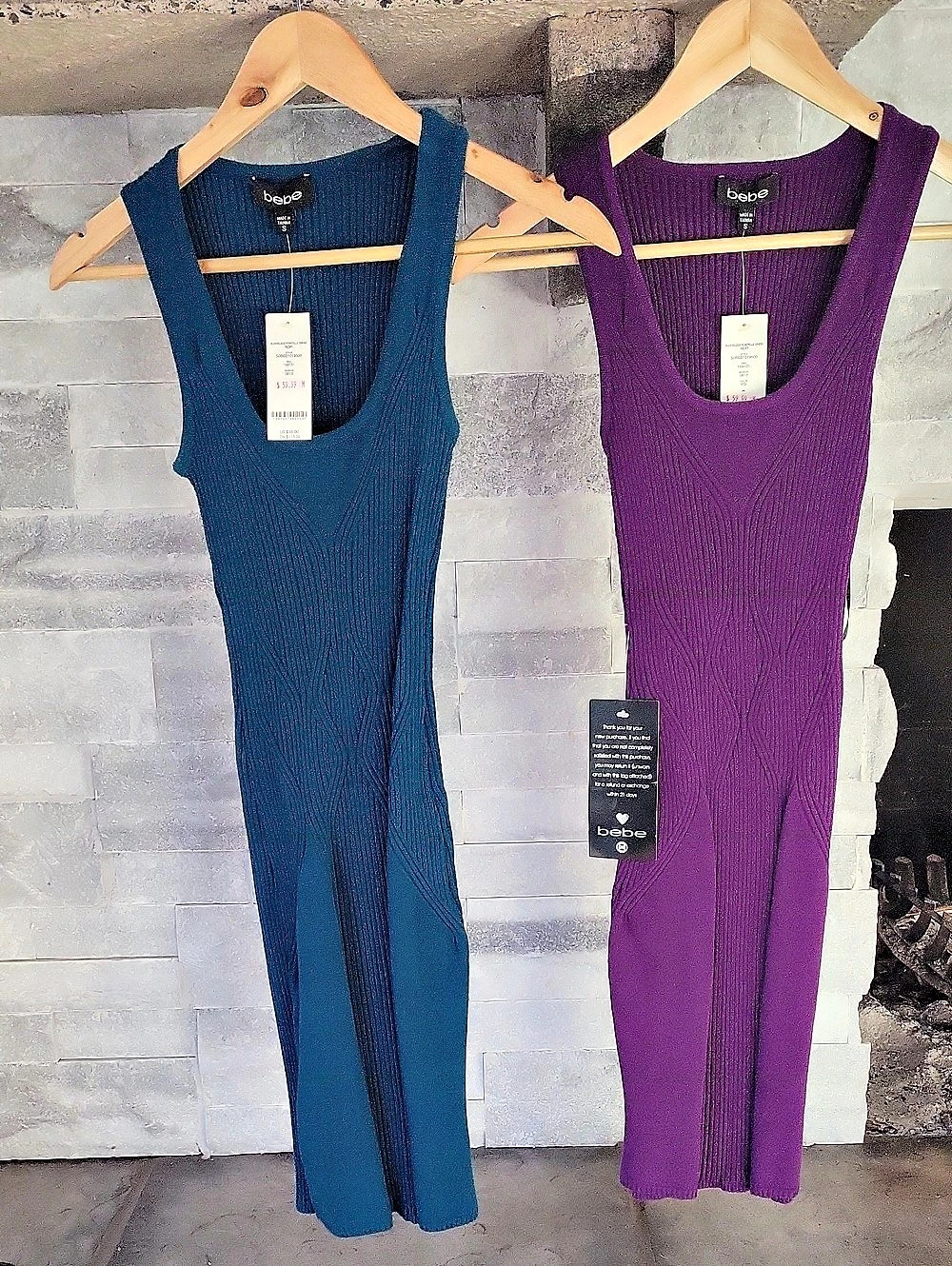 bebe Ribbed Maxi Dress Set in Blue & Purple NWT